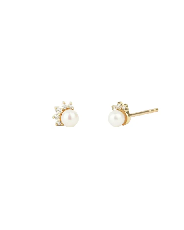 Pearl Half Halo Diamond Studs sold by Blue Ruby