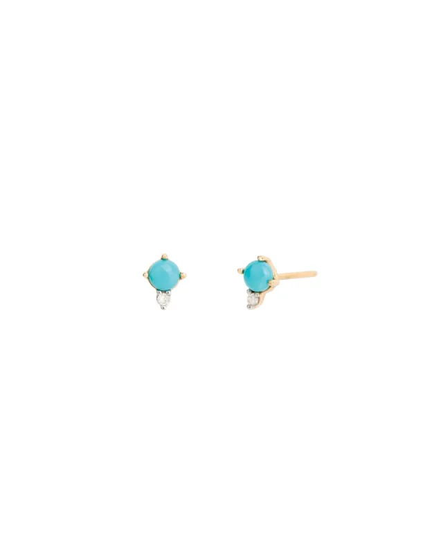 Turquoise + Diamond Round Studs sold by Blue Ruby