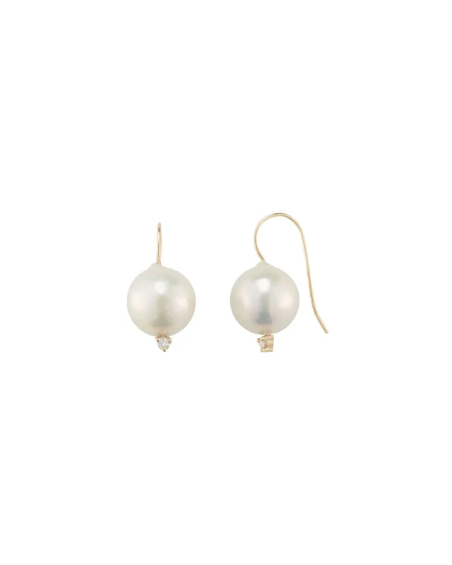 French Wire Medium Pearl + Diamond Earrings sold by Blue Ruby