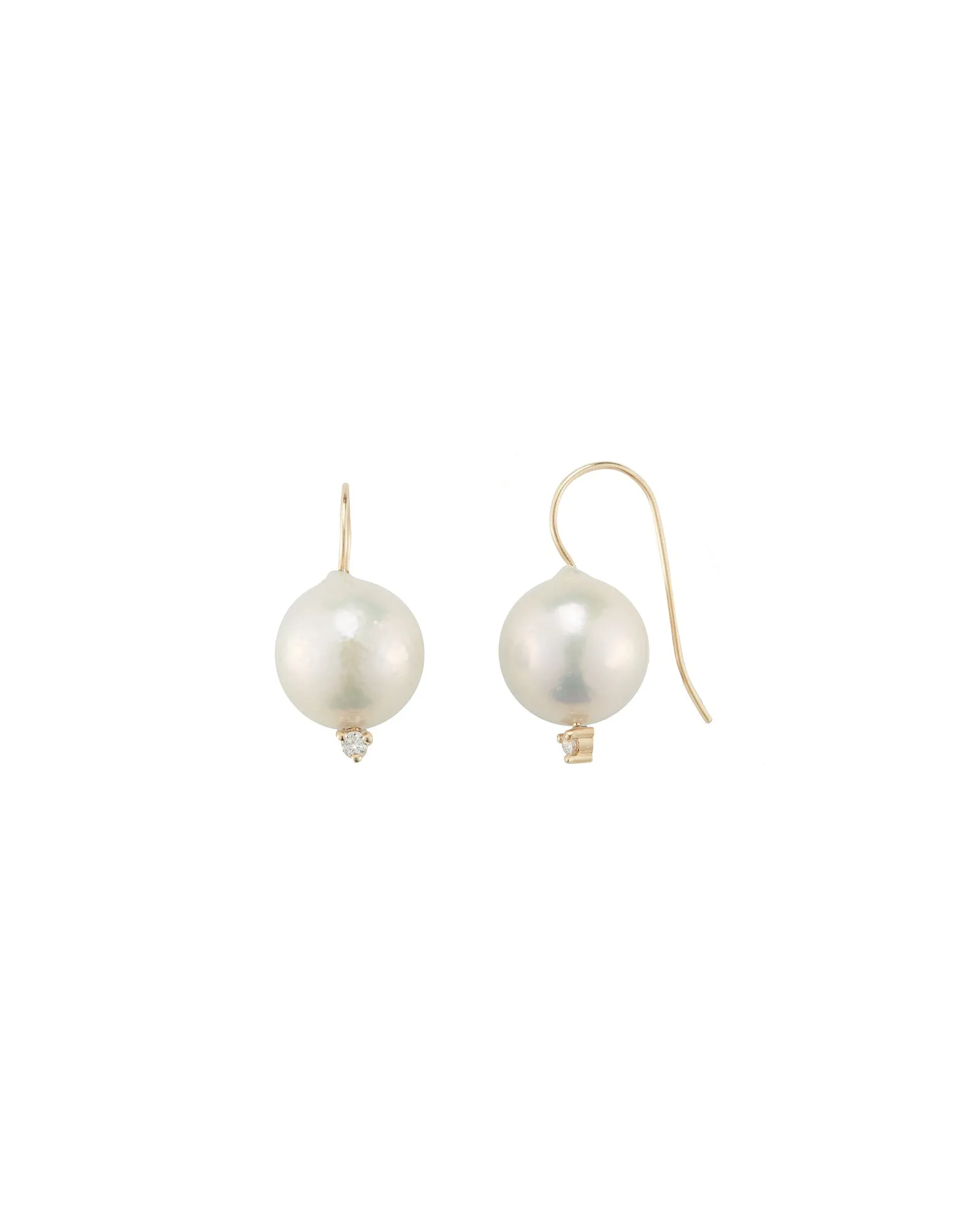French Wire Medium Pearl + Diamond Earrings sold by Blue Ruby