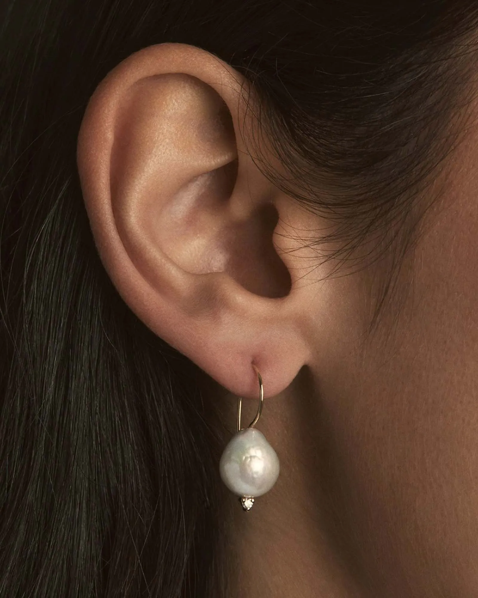 French Wire Medium Pearl + Diamond Earrings sold by Blue Ruby product image thumbnail 2