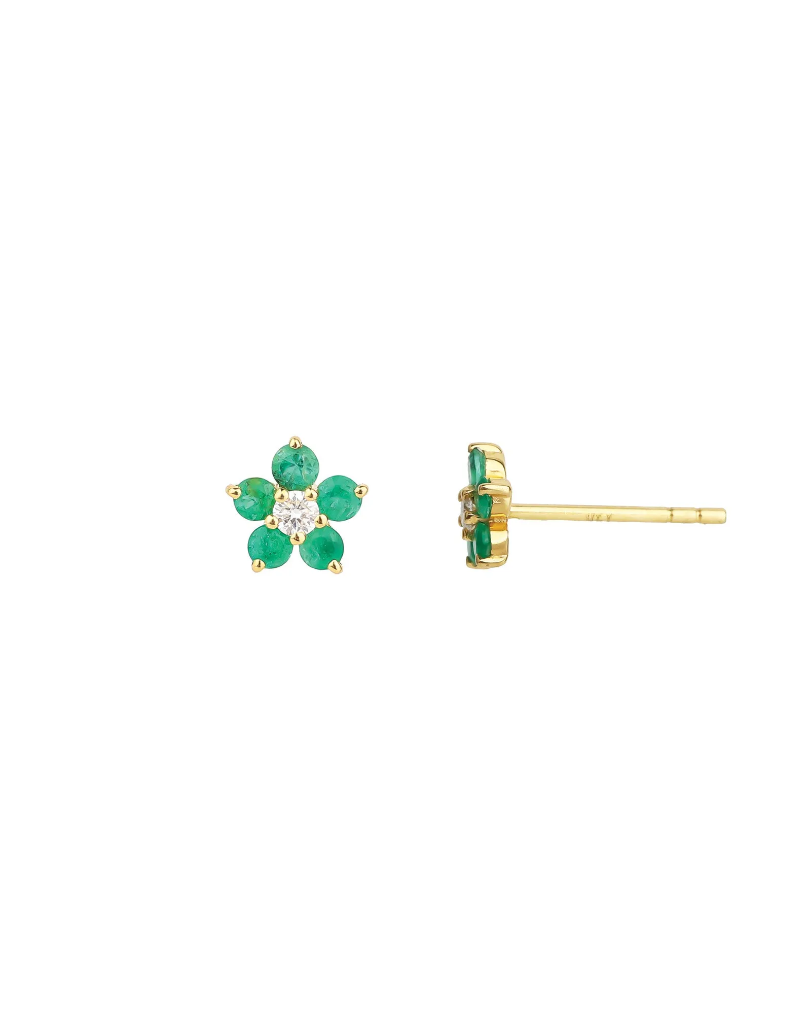 Emerald + Diamond Flower Studs sold by Blue Ruby