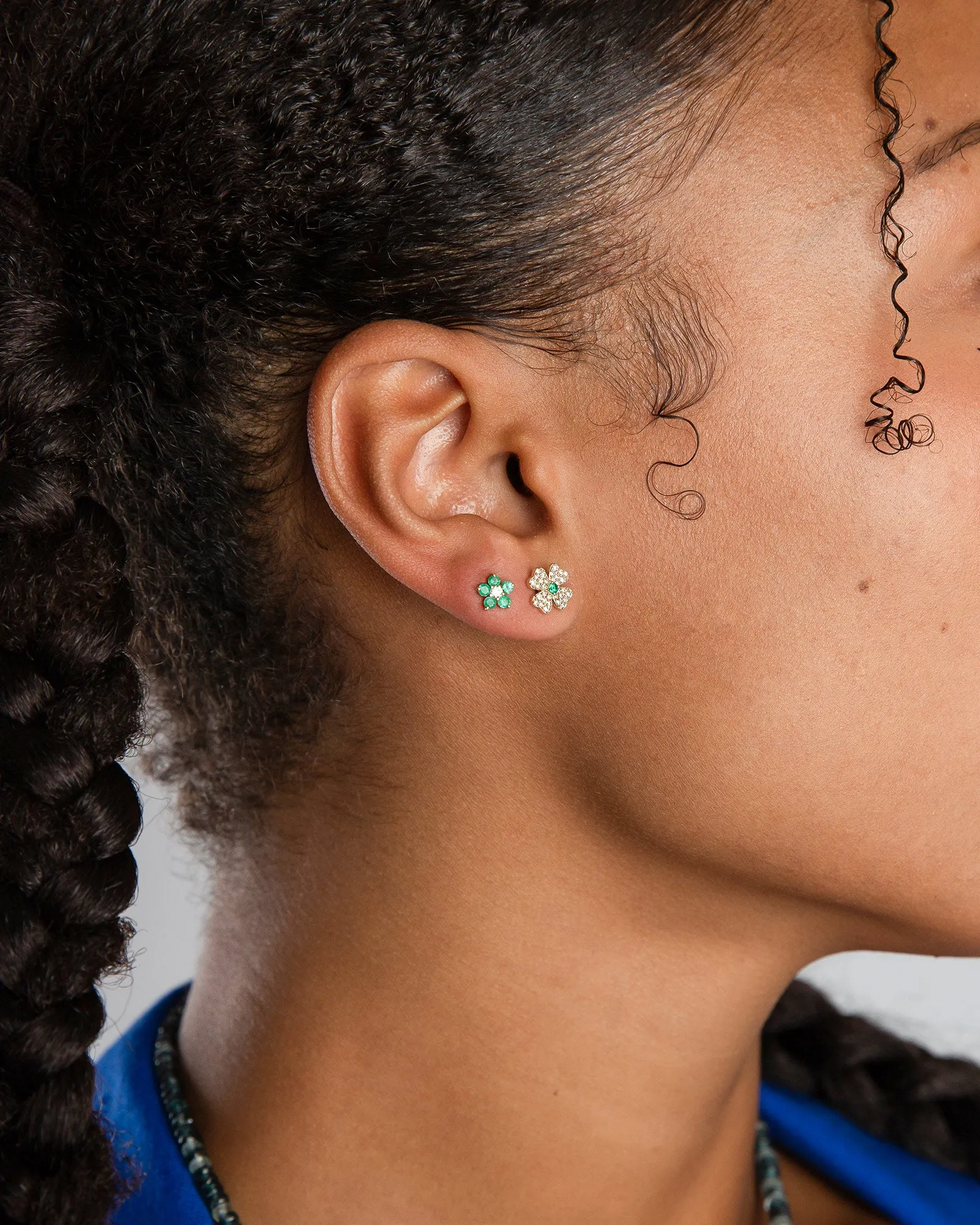 Emerald + Diamond Flower Studs sold by Blue Ruby product image thumbnail 2