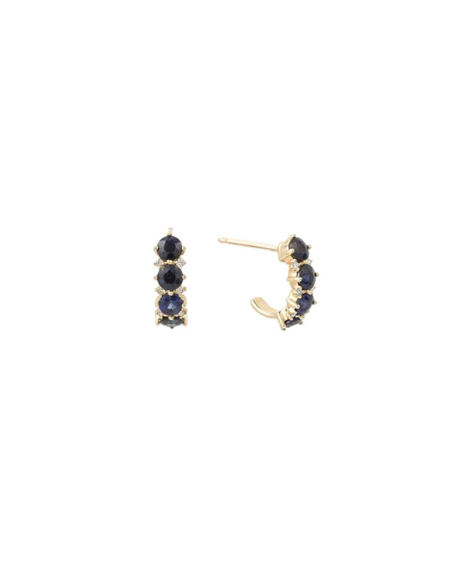 Sapphire + Diamond Rounds J Hoops sold by Blue Ruby