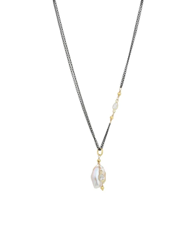 2 Chain Pearl + CZ Drop Necklace sold by Blue Ruby