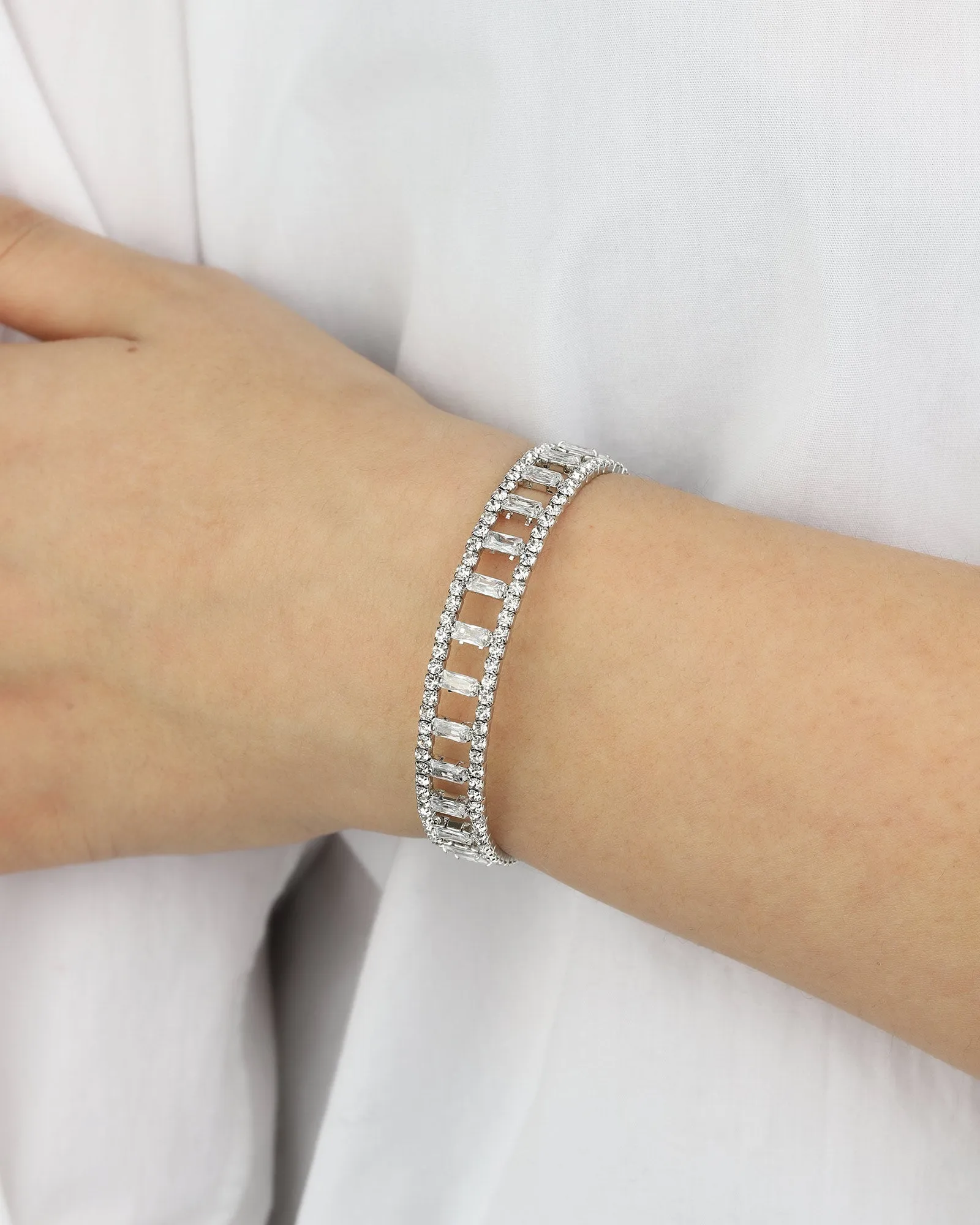 Wide Open Crystal & CZ Baguette Cuff sold by Blue Ruby product image thumbnail 2