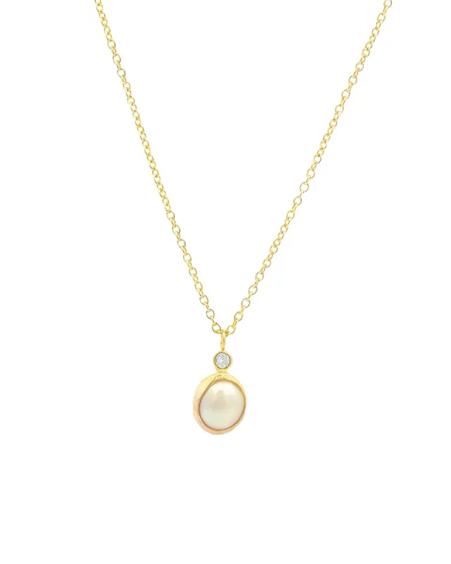 Oval Pearl + CZ Necklace sold by Blue Ruby