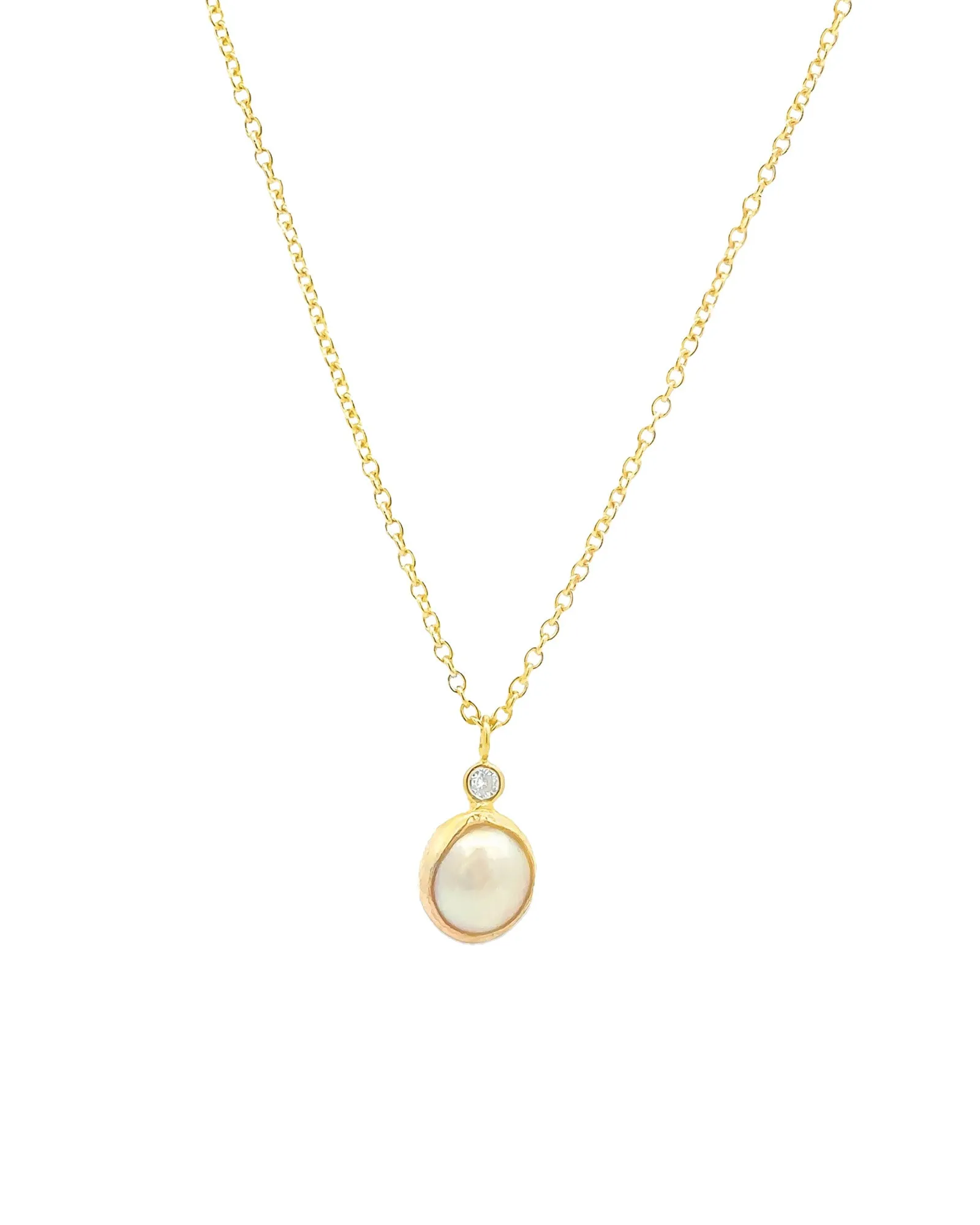 Oval Pearl + CZ Necklace sold by Blue Ruby