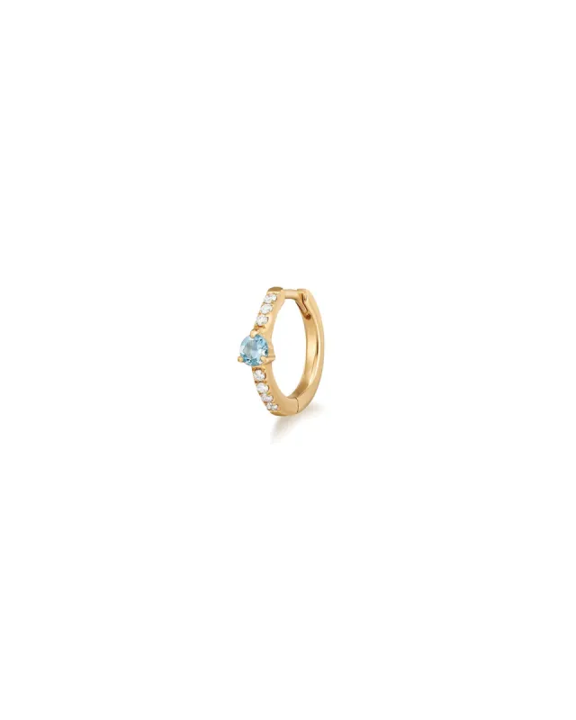Aquamarine Pavé CZ Huggie | 11mm sold by Blue Ruby