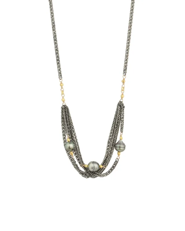 Multi Chain 3 Tahitian Pearl Necklace sold by Blue Ruby