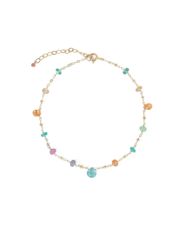Teardrop Mixed Stone Station Anklet sold by Blue Ruby