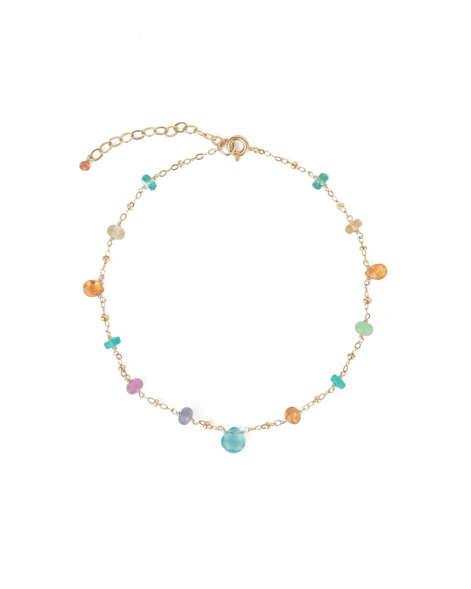 Teardrop Mixed Stone Station Anklet sold by Blue Ruby