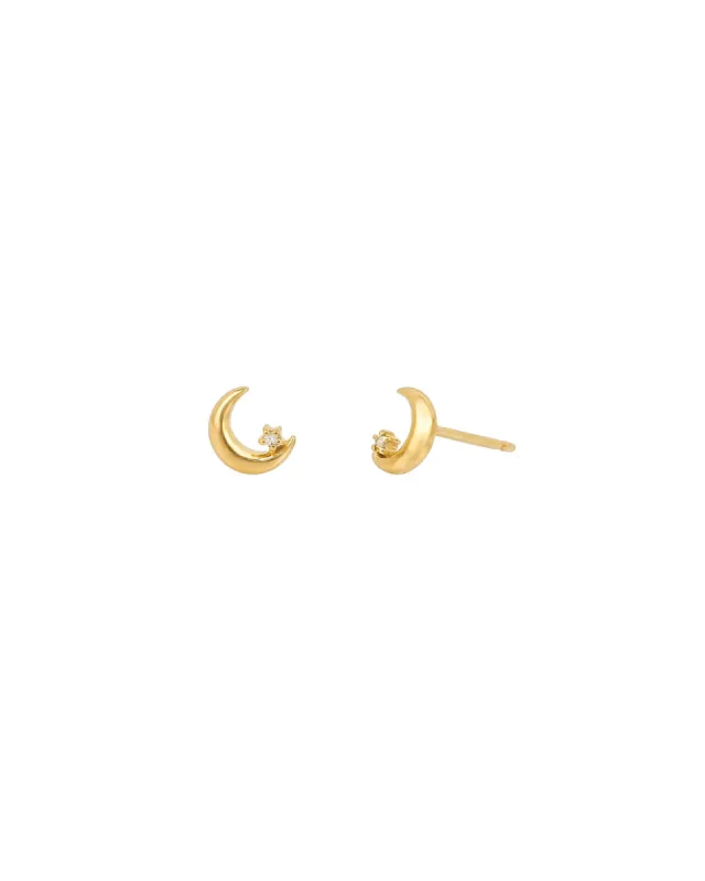 Solitaire CZ Moon Studs sold by Blue Ruby
