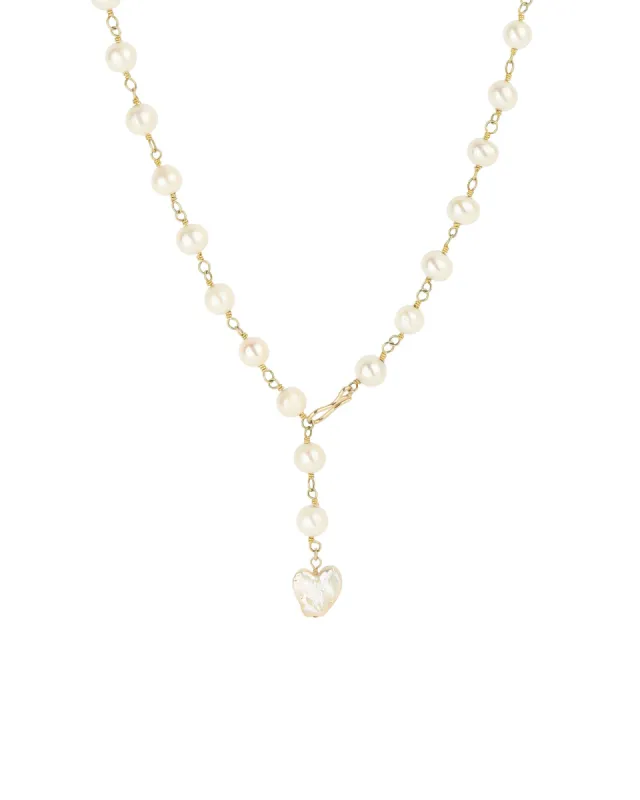 Pearl Chain Heart Drop Necklace sold by Blue Ruby