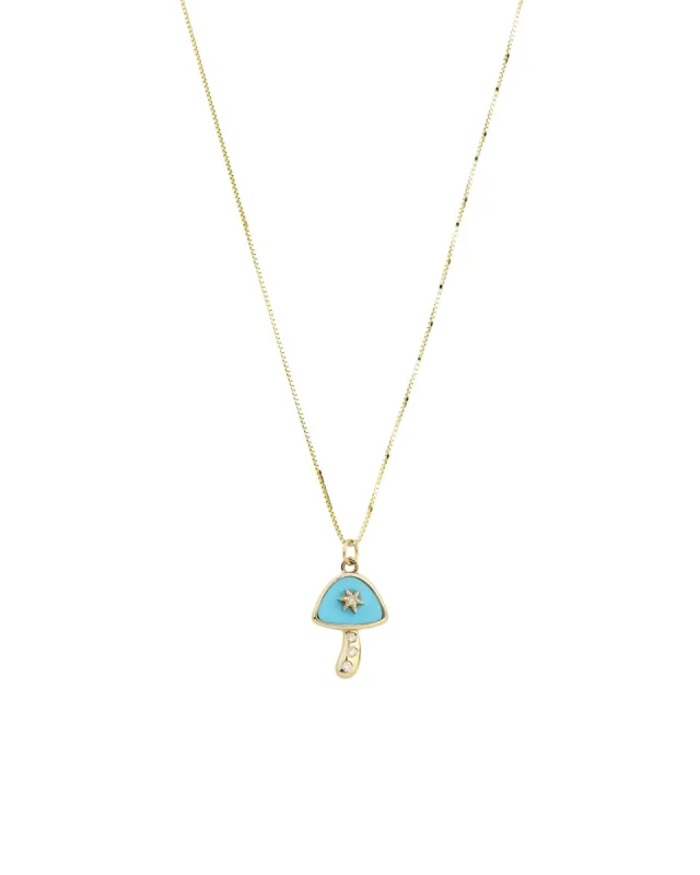 Turquoise + Diamond Mushroom Box Chain Necklace sold by Blue Ruby