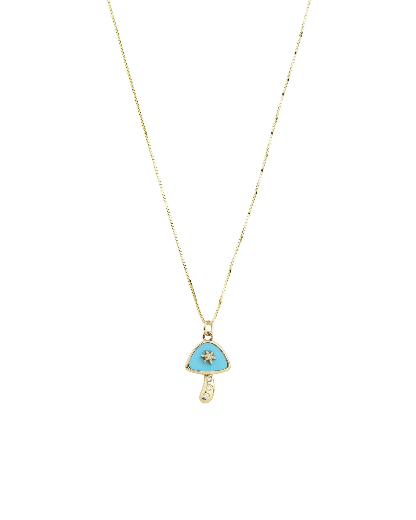 Turquoise + Diamond Mushroom Box Chain Necklace sold by Blue Ruby