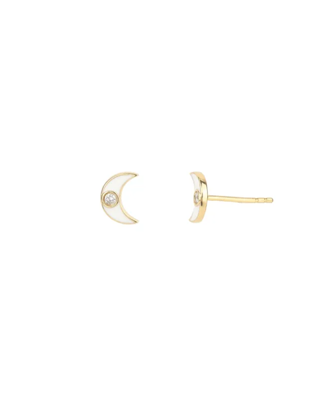 Enamel Diamond Moon Studs sold by Blue Ruby