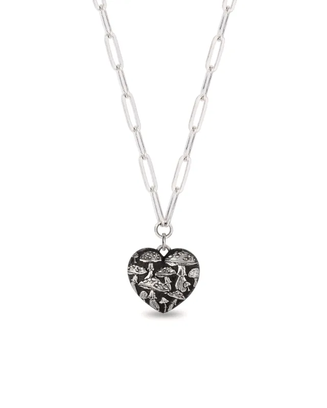Mushroom Large Puffed Hearts Small Paperclip Necklace sold by Blue Ruby