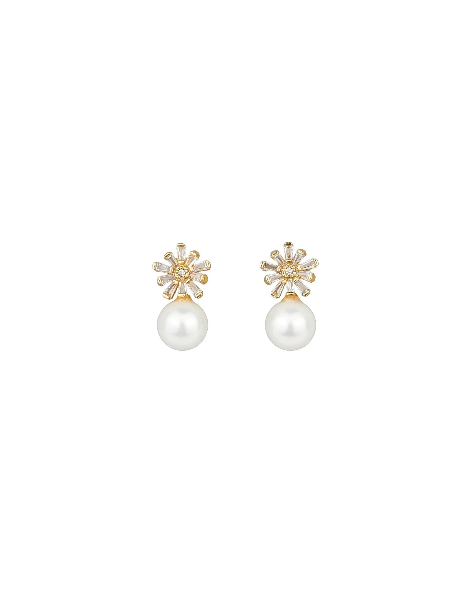 Baguette Flower + Pearl Drop Earrings sold by Blue Ruby