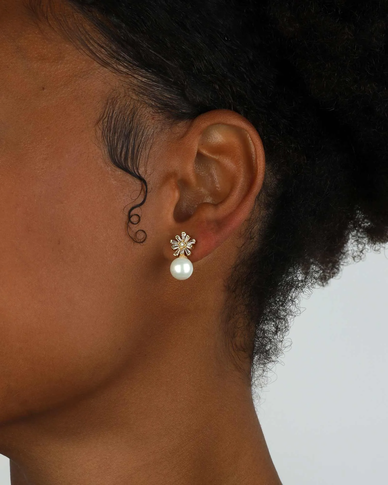 Baguette Flower + Pearl Drop Earrings sold by Blue Ruby product image thumbnail 2