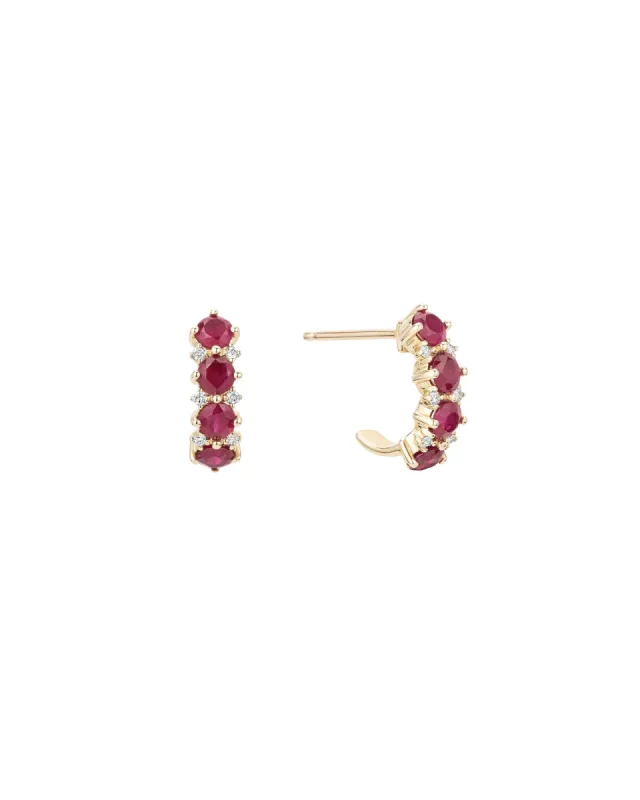 Ruby + Diamond Rounds J Hoops sold by Blue Ruby