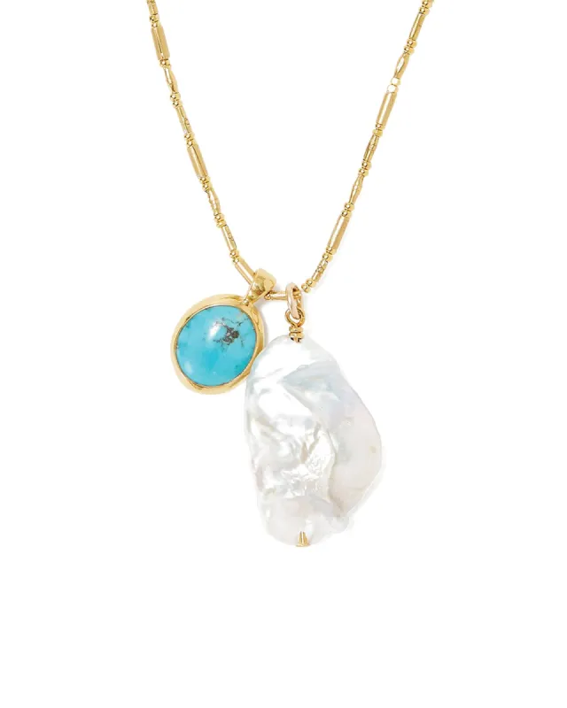 Pearl Bezel Turquoise Nugget Necklace sold by Blue Ruby