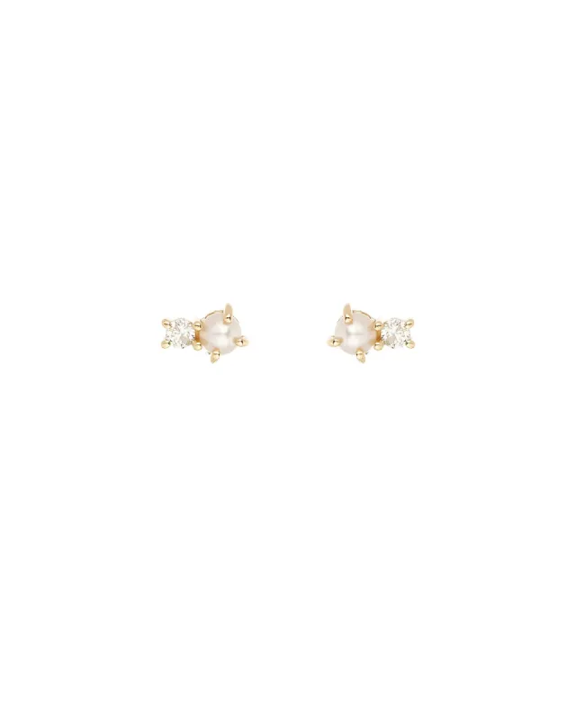 Pearl + Diamond Amigos Studs sold by Blue Ruby