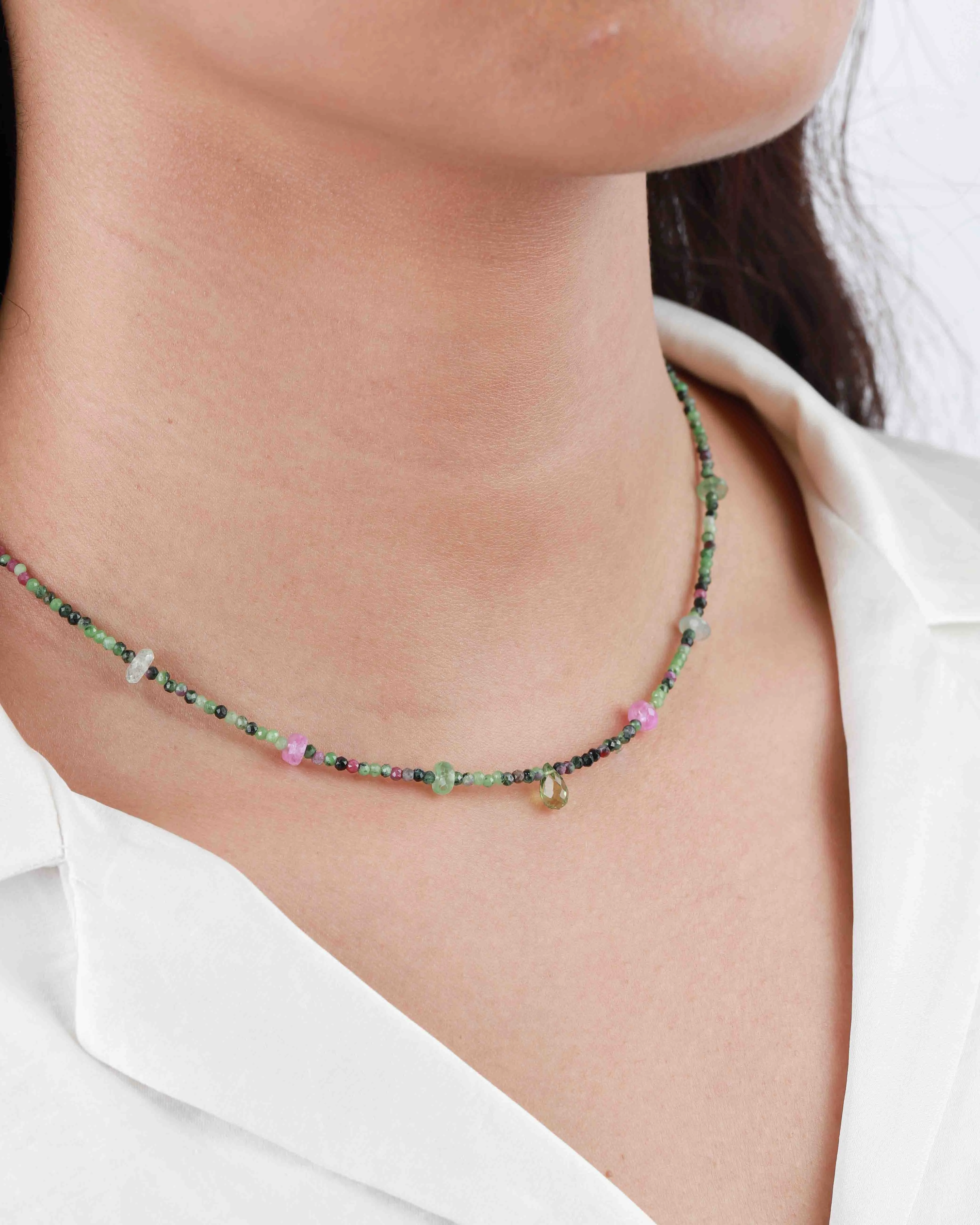 Green Briolette Mixed Stone Necklace | 2mm sold by Blue Ruby product image thumbnail 2