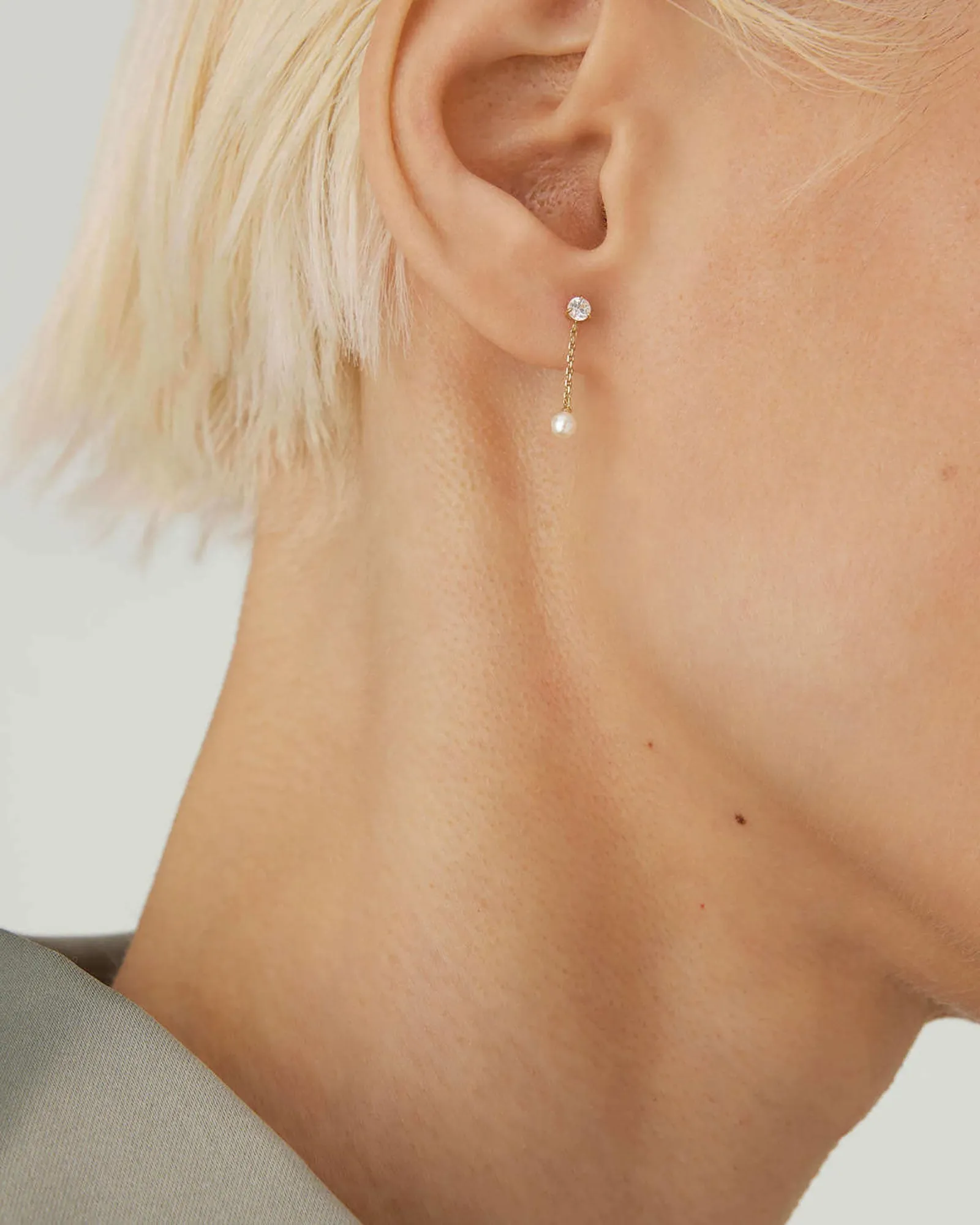 CZ + Pearl Chain Drop Stud sold by Blue Ruby product image thumbnail 2