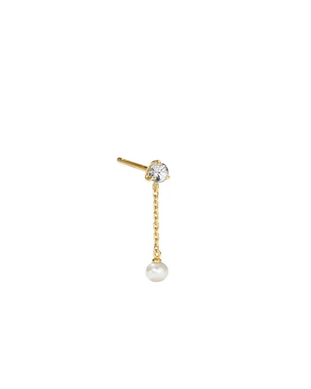 CZ + Pearl Chain Drop Stud sold by Blue Ruby