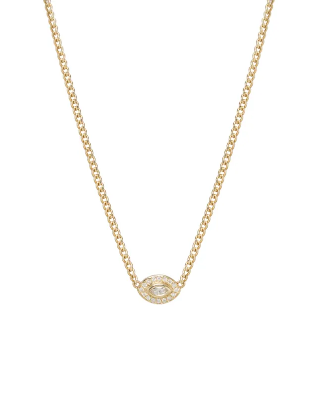 Small Curb Chain Marquise Diamond Halo Necklace sold by Blue Ruby