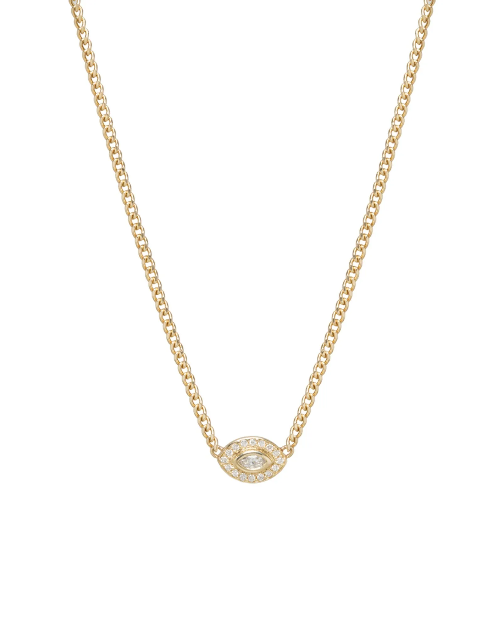 Small Curb Chain Marquise Diamond Halo Necklace sold by Blue Ruby