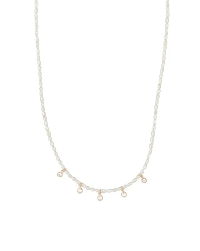 Rice Pearl 5 CZ Drop Necklace sold by Blue Ruby