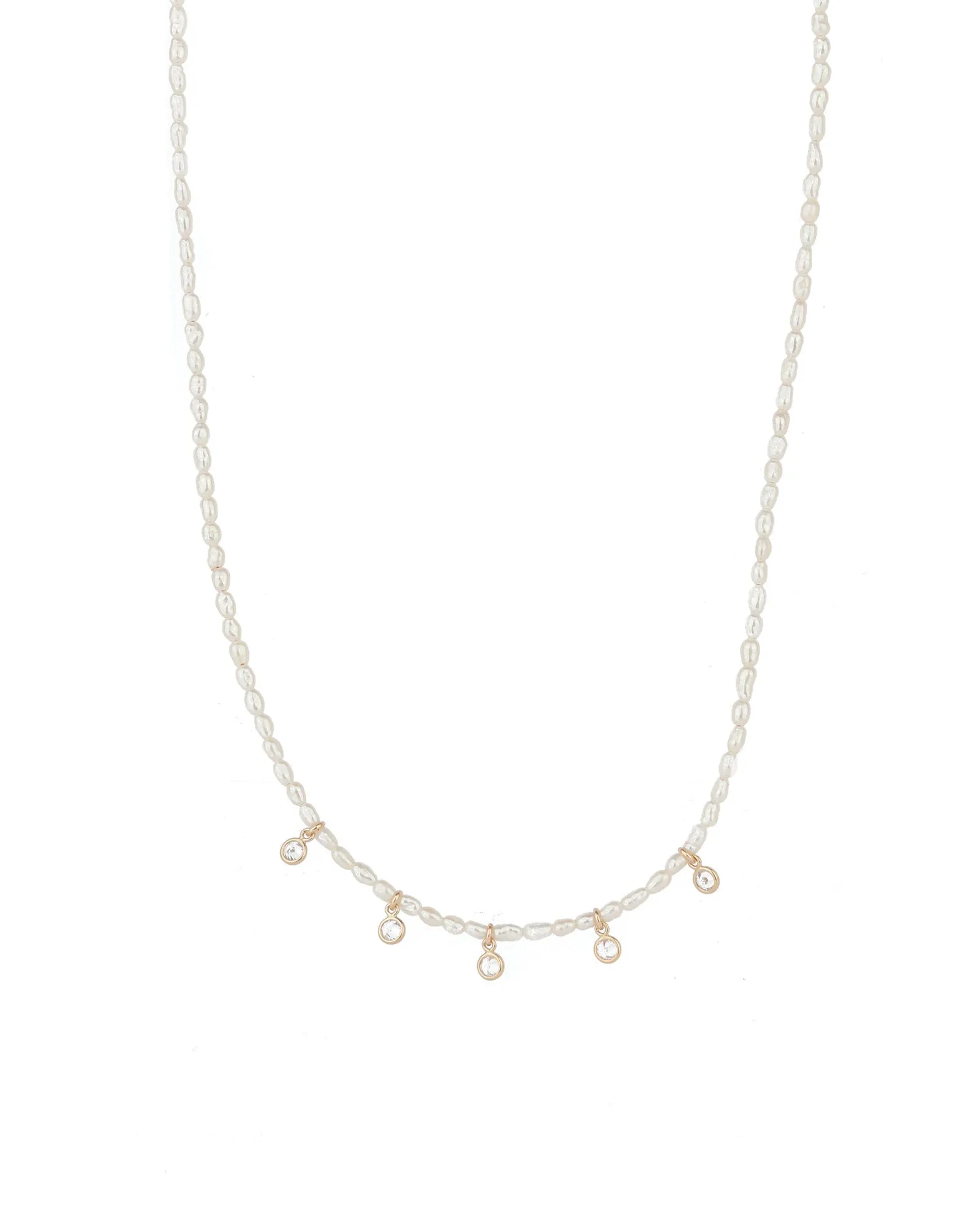Rice Pearl 5 CZ Drop Necklace sold by Blue Ruby