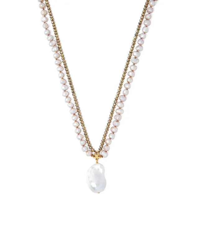 2 Row Stone + Pearl Drop Necklace sold by Blue Ruby