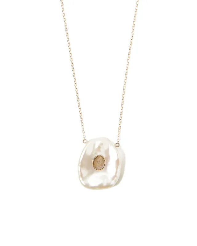 Pearl Diamond Slice Necklace sold by Blue Ruby