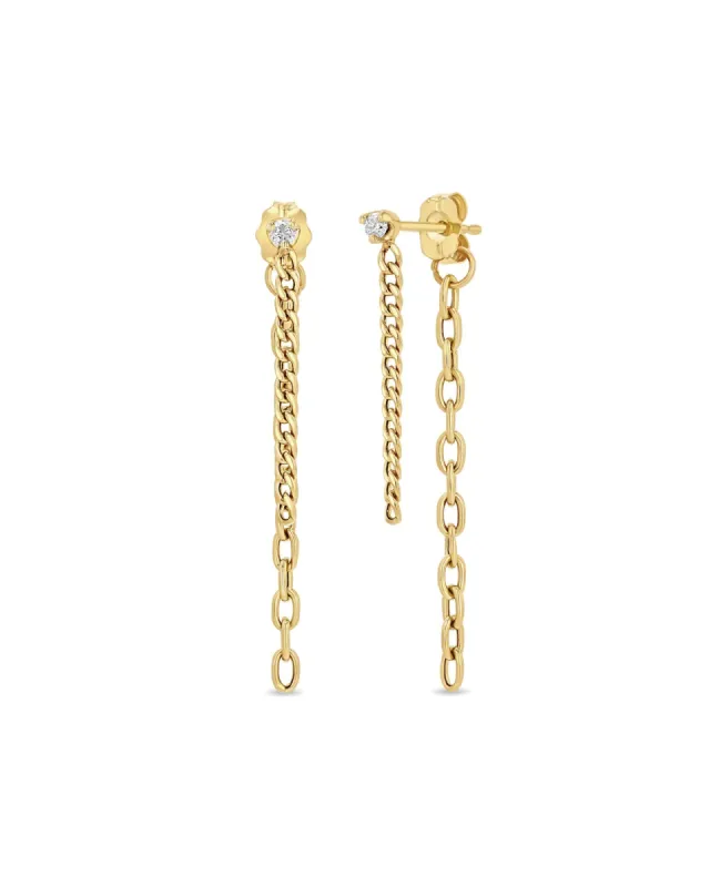 Prong Diamond Mixed Chain Double Drop Earrings sold by Blue Ruby