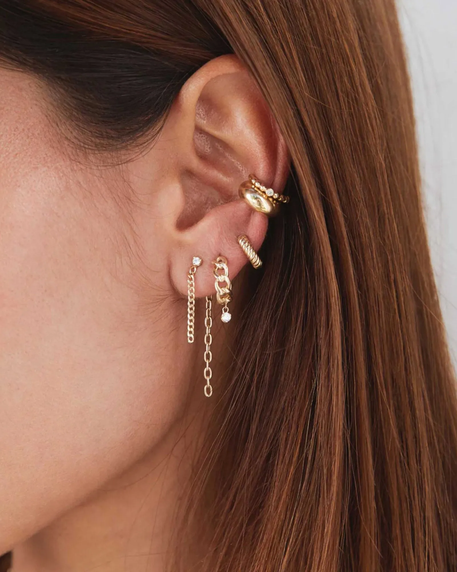Prong Diamond Mixed Chain Double Drop Earrings sold by Blue Ruby product image thumbnail 2