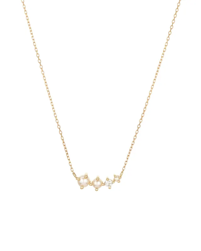 Graduated Pearl + Diamond Curve Necklace sold by Blue Ruby