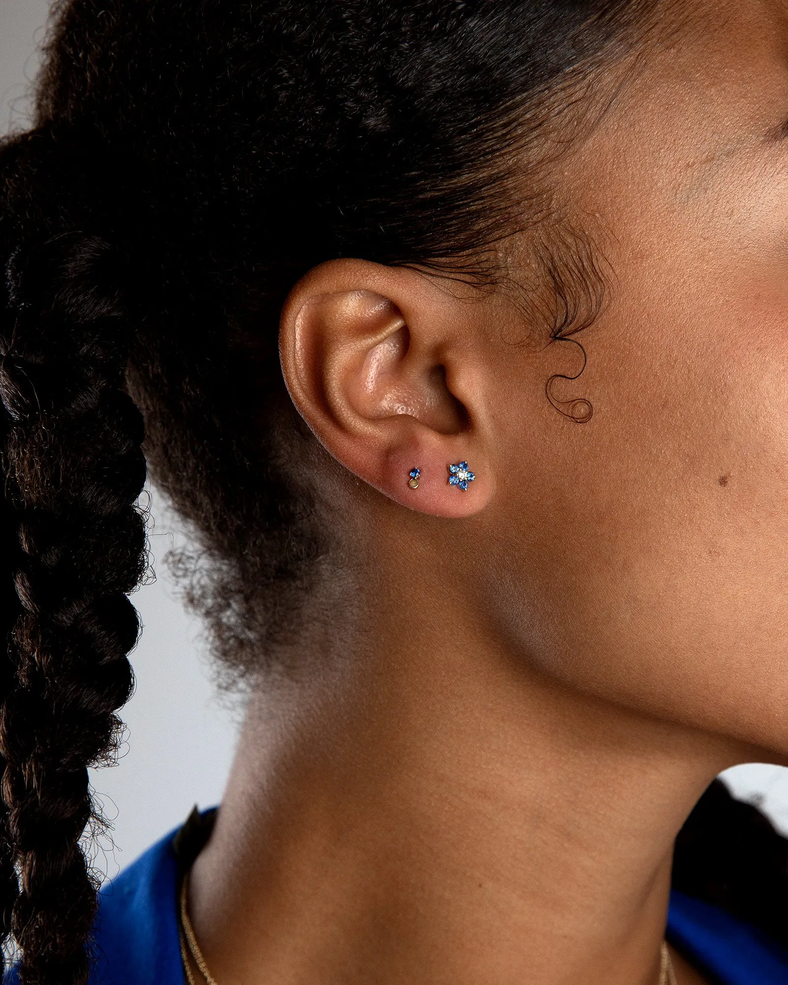 Sapphire + Diamond Flower Studs sold by Blue Ruby product image thumbnail 2