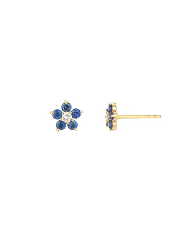 Sapphire + Diamond Flower Studs sold by Blue Ruby