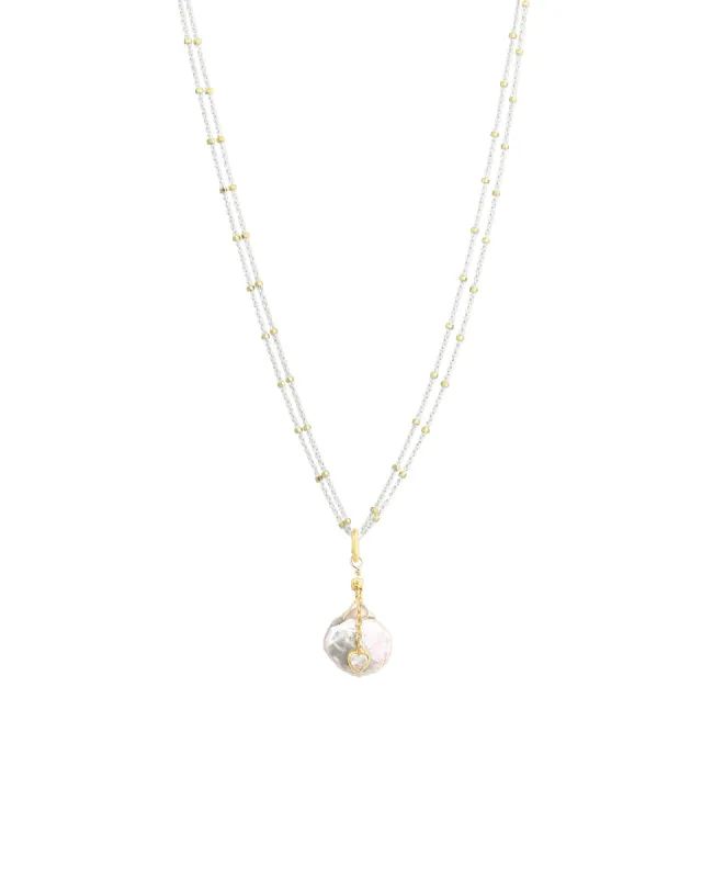 2 Chain Flat Pearl + CZ Heart Necklace sold by Blue Ruby