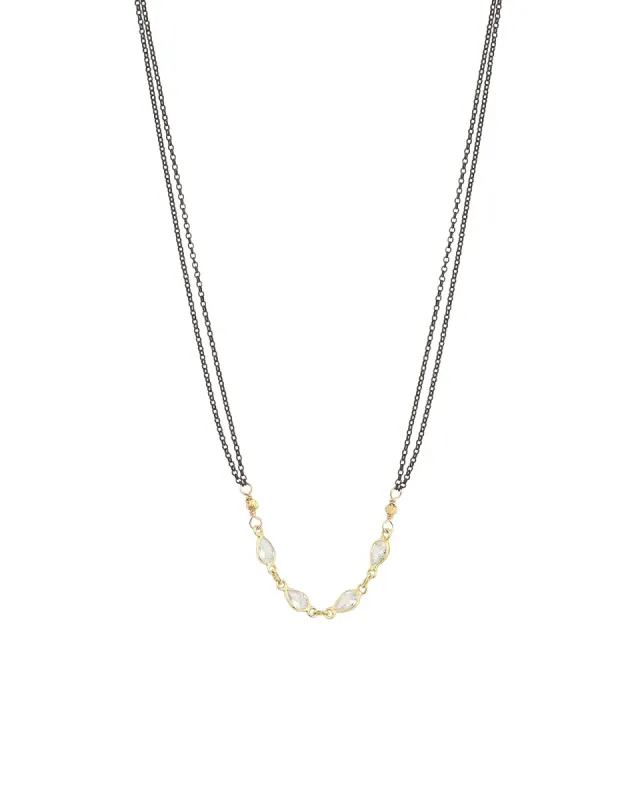 4 Teardrop CZ 2 Chain Necklace sold by Blue Ruby