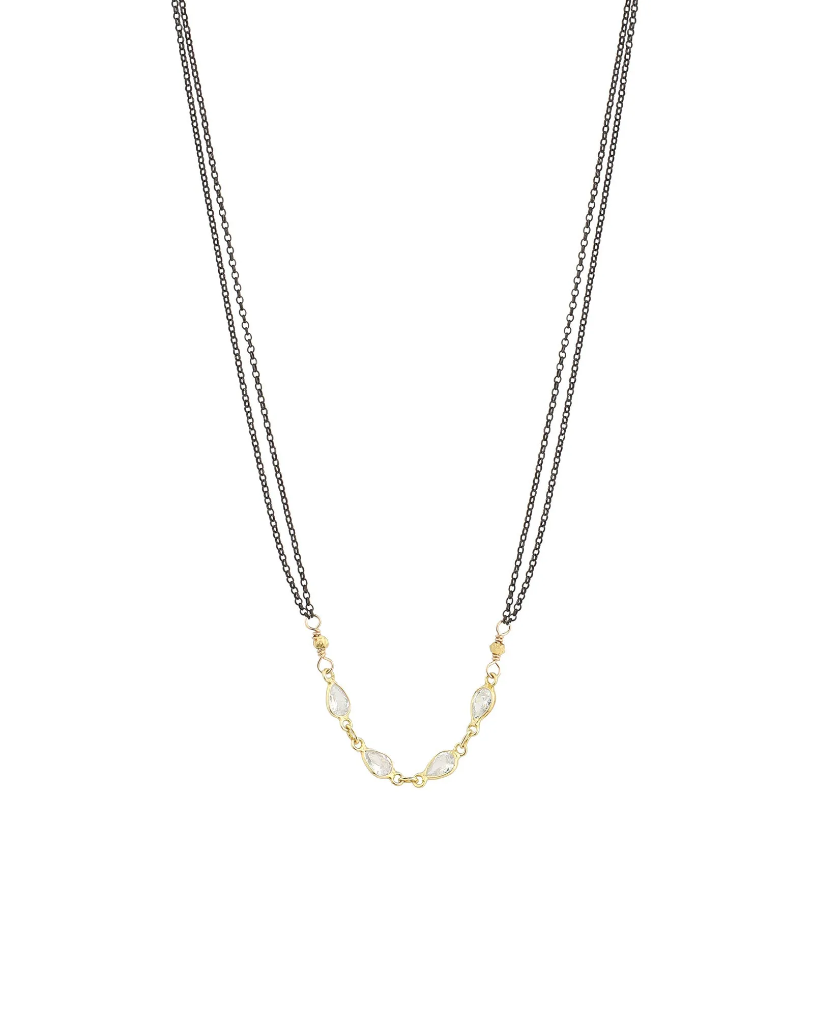 4 Teardrop CZ 2 Chain Necklace sold by Blue Ruby