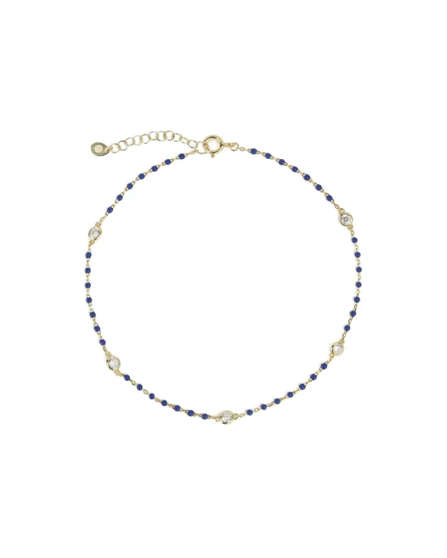 Enamel Bead Five CZ Anklet sold by Blue Ruby