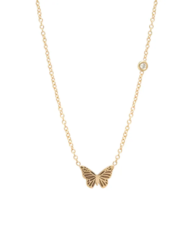 Itty Bitty Butterfly with Floating Diamond Necklace made by Zoe Chicco