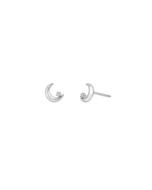 Solitaire CZ Moon Studs sold by Blue Ruby