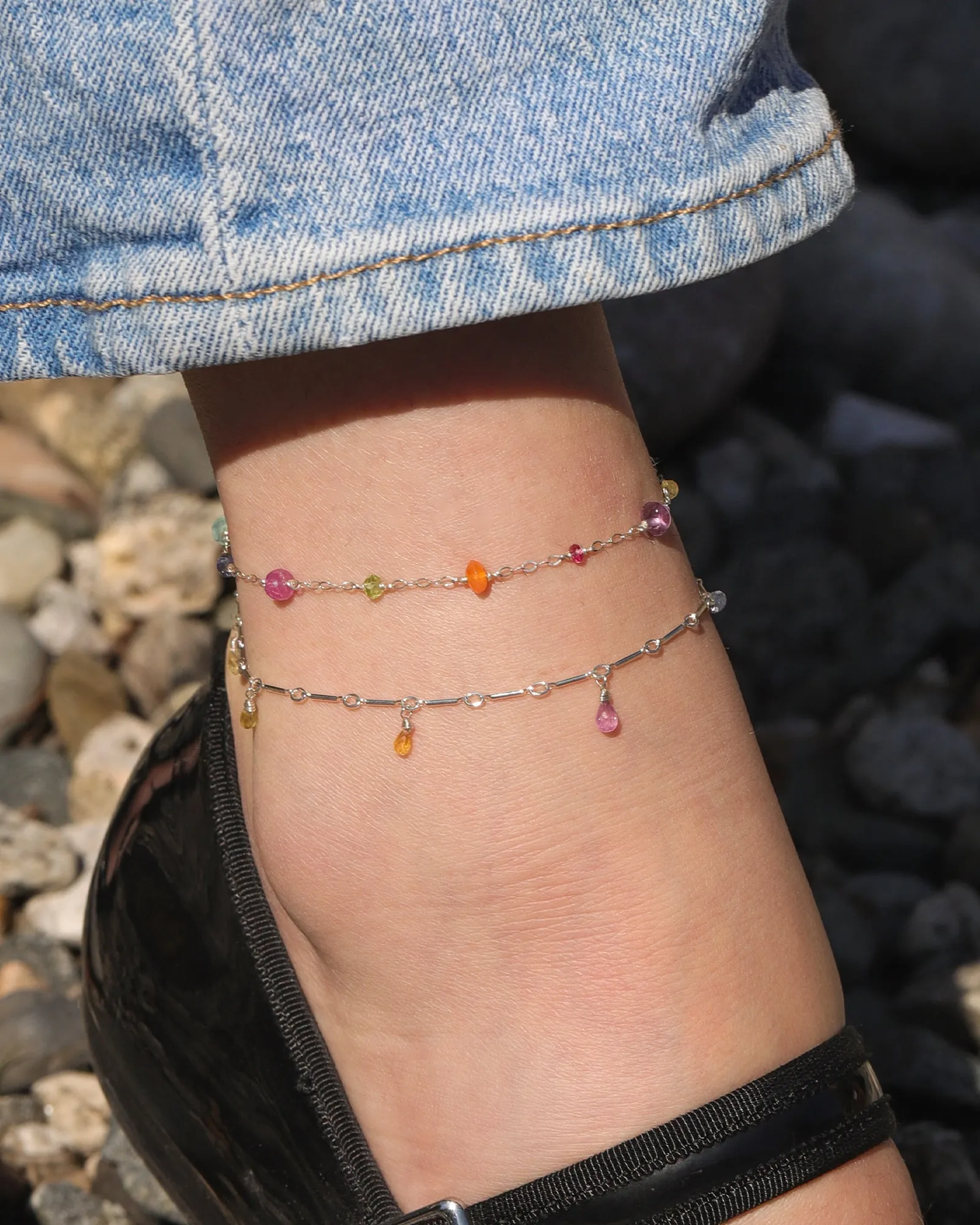 7 Teardrop Stone Bar Anklet sold by Blue Ruby product image thumbnail 2