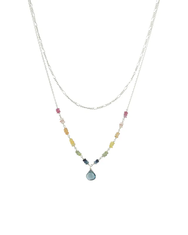 2 Row Stone Drop Figaro Necklace sold by Blue Ruby