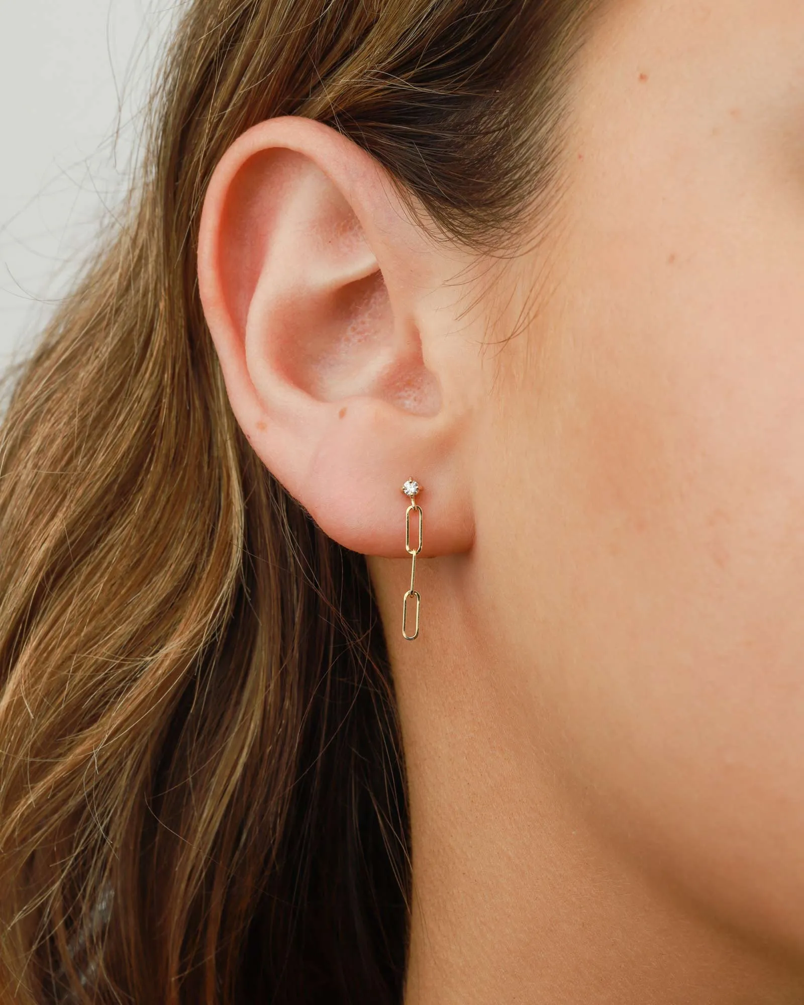 Prong Diamond + Paperclip Chain Drop Earrings sold by Blue Ruby product image thumbnail 2
